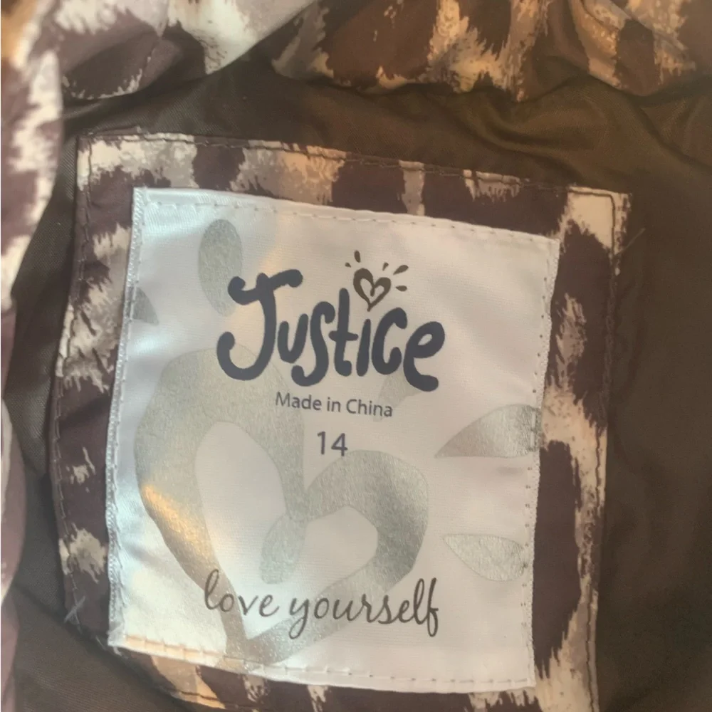 Justice‎ Animal Print Winter Vest Full Zip Tan Brown Girls 14 Preloved